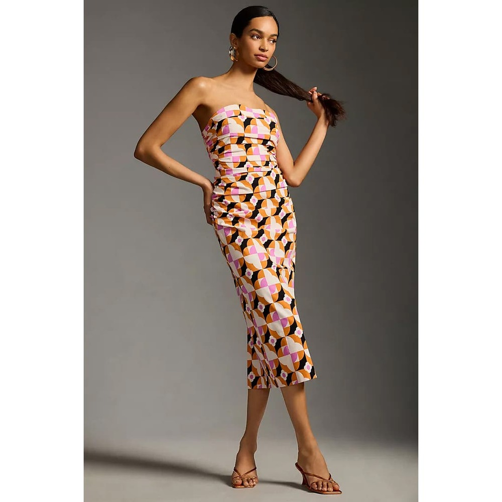 nwt by ANTHROPOLOGIE sz XL Printed Strapless Slim Ruched Dress